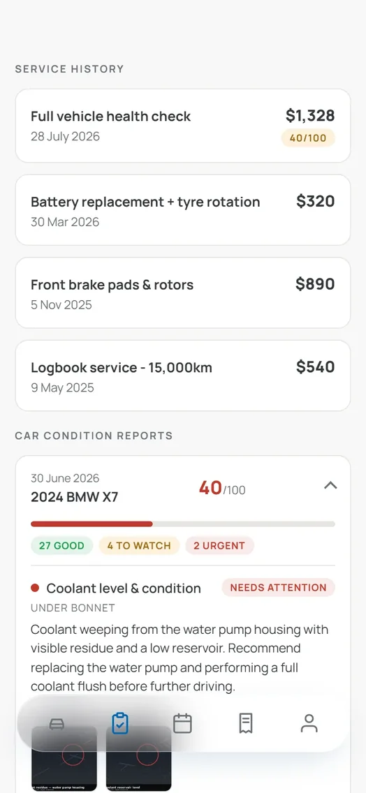 Min BM Garage: servicehistorik och en tillståndsrapport.