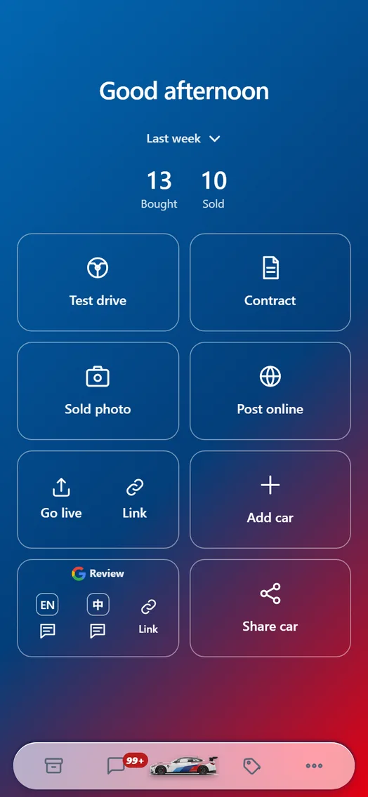 MM Carz Pro startskärm.